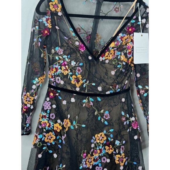 Mac Duggal 67499 Floral Lace & Sequin Long Sleeve Tulle Tea Length Dress 6 NWT - Picture 4 of 5